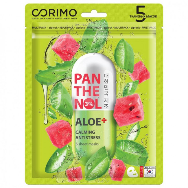 Corimo Маска для лица Aloe-Panthenol липидовосстанавливающая 70 г (5 тканевых масок) 