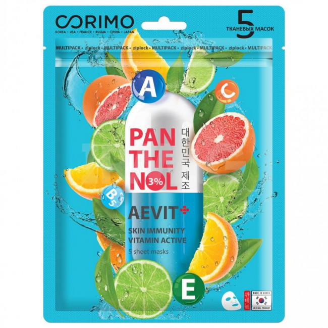 Corimo Маска для лица Aevit-Panthenol поливитаминная 70 г (5 тканевых масок) Corimo Маска для лица Aevit-Panthenol поливитаминная 70 г (5 тканевых масок)