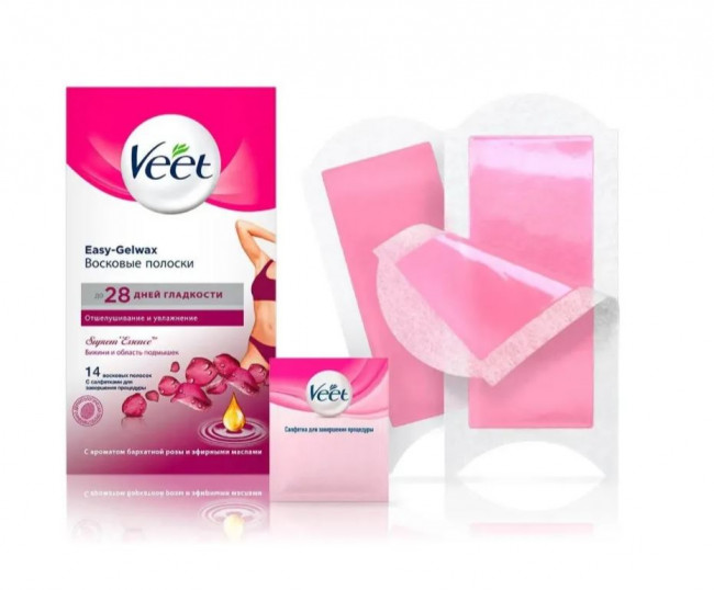 VEET Полоски восковые "Бикини/Подмышки" Бархатная роза эфирные масла №14
