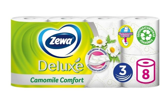 Туалетная бумага Zewa Deluxe 3 слоя Ромашка Цветы, 8рул