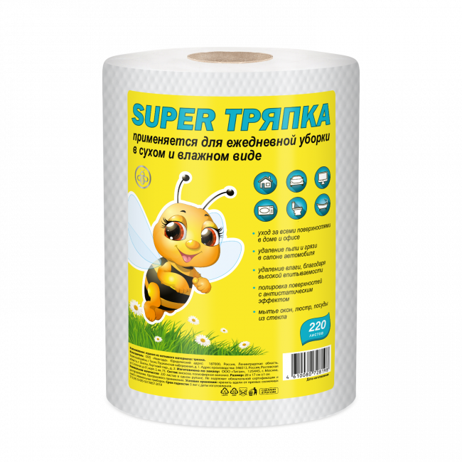 Пчёлка Super Тряпка №220 Сухие полотенца в рулоне (улей) Пчёлка Super Тряпка №220 Сухие полотенца в рулоне (улей)