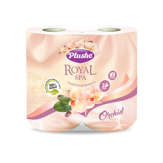 Plushe Royal Spa Орхидея туалетная бумага 4 рулона 2 слоя 23м Шампань Plushe Royal Spa Орхидея туалетная бумага 4 рулона 2 слоя 23м Шампань