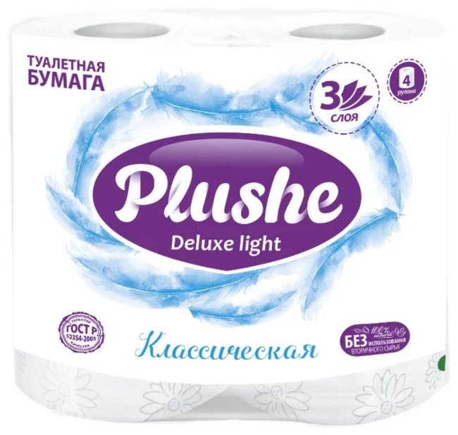 Plushe Deluxe туалетная бумага 4 рулона 3 слоя 15м Классическая Plushe Deluxe туалетная бумага 4 рулона 3 слоя 15м Классическая
