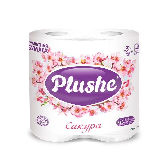 Plushe Deluxe туалетная бумага 4 рулона 3 слоя 15м Сакура Plushe Deluxe туалетная бумага 4 рулона 3 слоя 15м Сакура