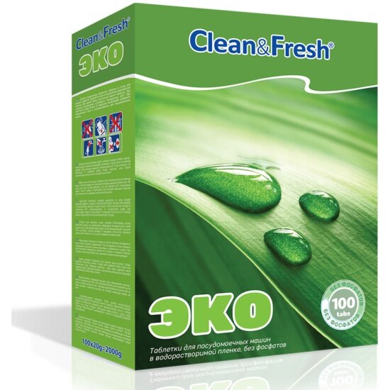 Clean&Fresh ECO All in 1 таблетки для ПММ 100 таб. Clean&Fresh ECO All in 1 таблетки для ПММ 100 таб.