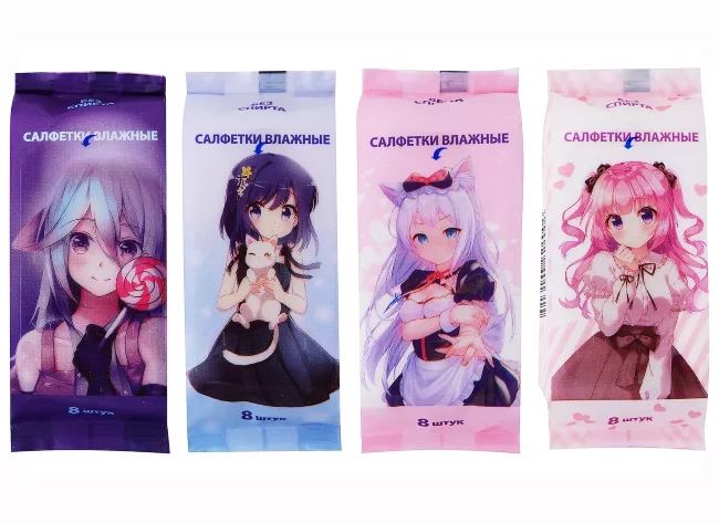Аниме влажные салфетки ХЛОПОК универсальные 4*8шт мультипак
