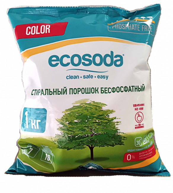 Стиральный порошок бесфосфатный для цветного белья Ecosoda Color / 1000 гр. Стиральный порошок бесфосфатный для цветного белья Ecosoda Color / 1000 гр.