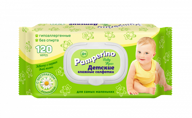 Pamperino  №120 детские влажные салфетки  с пластиковым клапаном