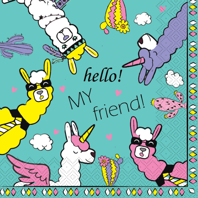 Plushe салфетки бумажные 33см "Альпака, Единороги, Динозавры" 3 слоя 18листов