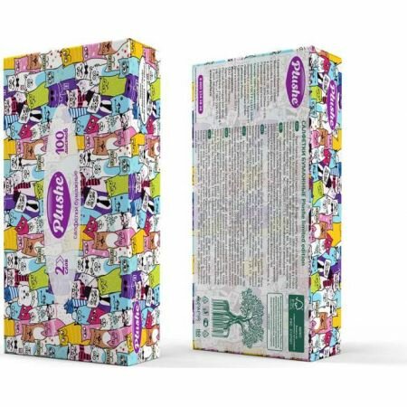 Plushe салфетки бумажные 2 слоя в коробочке 230 листов, ассорти	