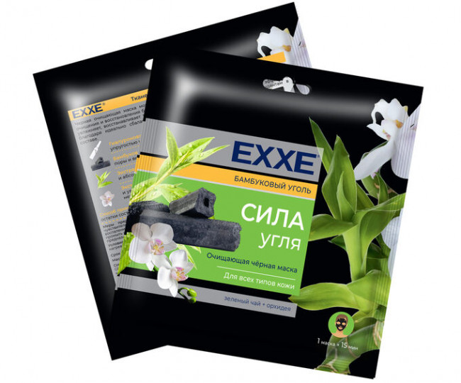 EXXE Тканевая очищающая черная маска Сила угля (1шт) EXXE Тканевая очищающая черная маска Сила угля (1шт)