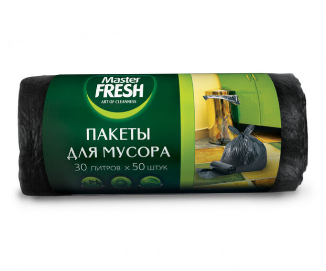 Master FRESH MFGB30–50R пакеты для мусора 30 литров, 50 штук (ЧЕРНЫЕ) 7мкм Master FRESH MFGB30–50R пакеты для мусора 30 литров, 50 штук (ЧЕРНЫЕ) 7мкм