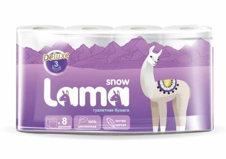 Туалетная бумага Snow Lama Soft 3-слойная (8 рулонов в упаковке) белая 16м