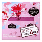 Kerasys Shower Mate Мыло косметическое Роза и вишневый цвет, 4х100г