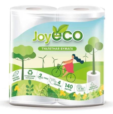 Туалетная бумага JOYeco 2-слойная (4 рулона в упаковке) белая 17,5м