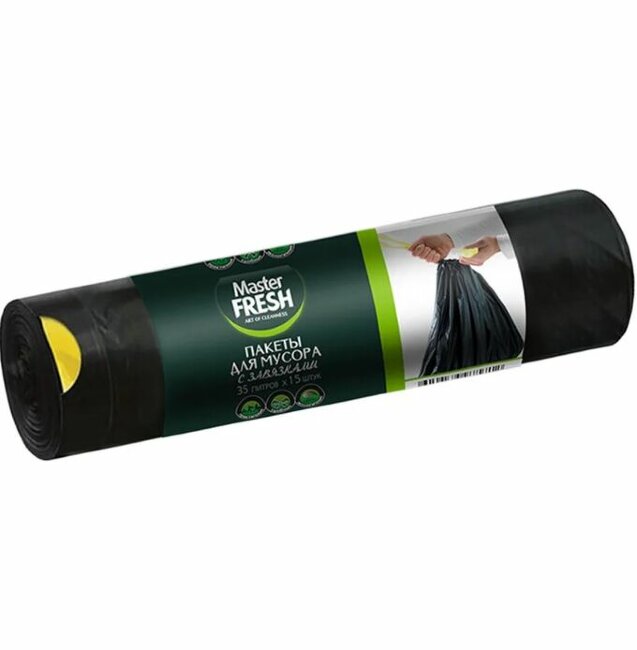 Master FRESH Пакеты для мусора с завязками ЧЕРНЫЕ 35л 15шт 12мкм