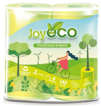 Туалетная бумага JOYeco 2-слойная (4 рулона в упаковке) желтая 17,5м