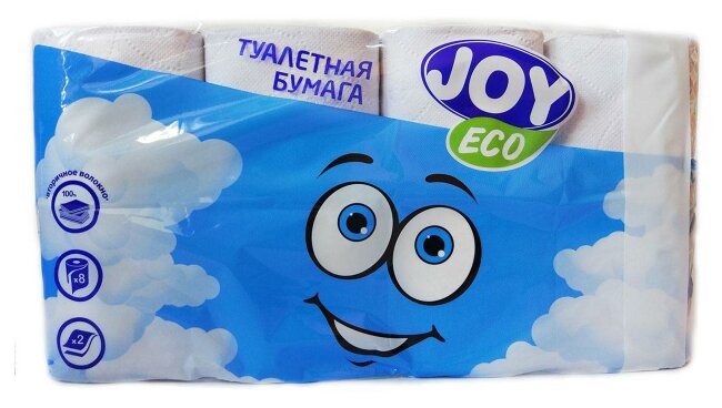 Туалетная бумага JOYeco 2-слойная (8 рулонов в упаковке) белая 17,5м