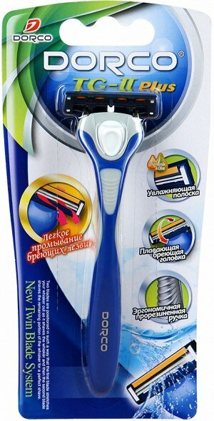 Dorco TG-II Plus Бритвенный система с 2 лезвиями, прорезиненная ручка,микрогребень и увлажняющая полоска, плавающая головка Dorco TG-II Plus Бритвенный система с 2 лезвиями, прорезиненная ручка,микрогребень и увлажняющая полоска, плавающая головка