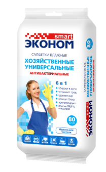 Эконом smart №80 влажные салфетки для уборки 6в1 (сантехника, унитазы, кухни)