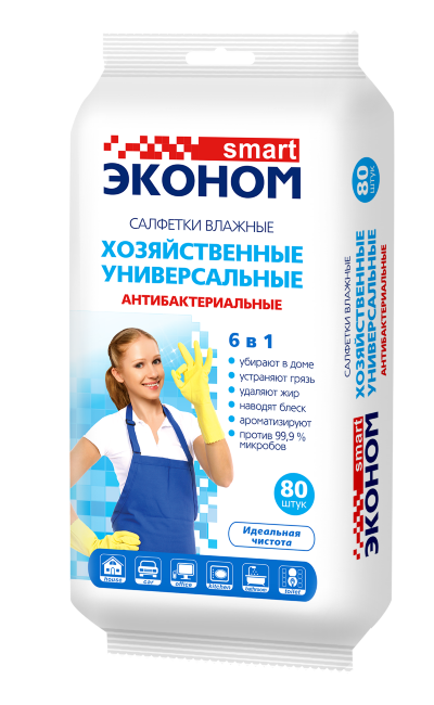 Эконом smart №80 влажные салфетки для уборки 6в1 (сантехника, унитазы, кухни)