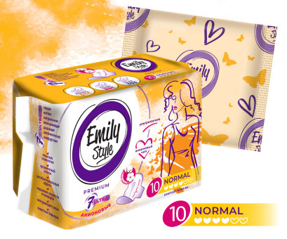 Emily STYLE PREMIUM прокладки анионовые NORMAL 10шт УЛЬТРАТОНКИЕ		