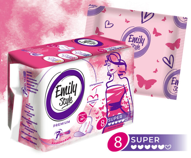 Emily STYLE PREMIUM прокладки анионовые SUPER 8шт УЛЬТРАТОНКИЕ