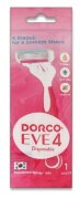 DORCO EVE4 Женский бритвенный станок 1шт, 4 лезвия, прорезиненная ручка, микрогребень и увлажняющая полоска, плавающая головка