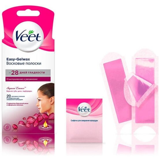 VEET полоски восковые для лица бархатная роза/эфирные масла №20 VEET полоски восковые для лица бархатная роза/эфирные масла №20
