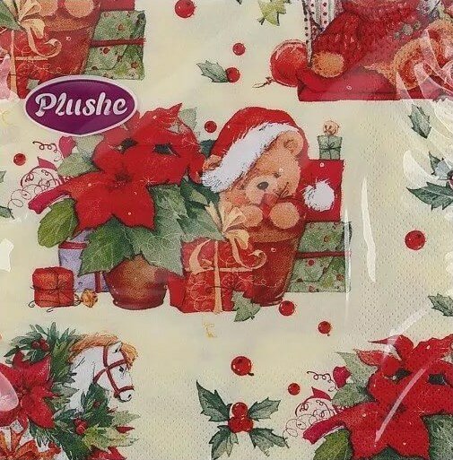 Plushe НГ Салфетки Подарочный мишка 33см, 2 слоя, 15 листов