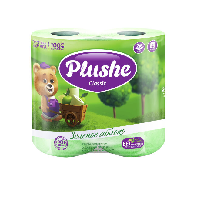 Plushe Classic туалетная бумага 4 рулона 2 слоя 18м Яблоко Plushe Classic туалетная бумага 4 рулона 2 слоя 18м Яблоко